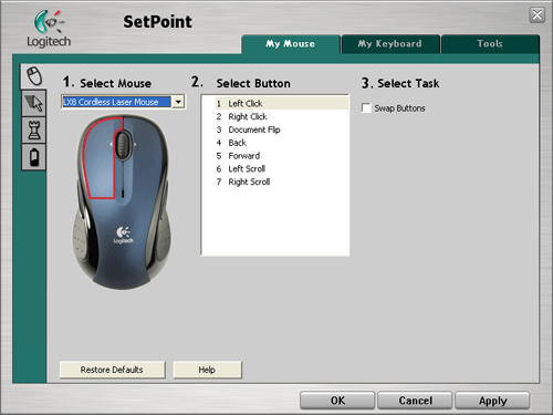 Logitech mouse setpoint control pad